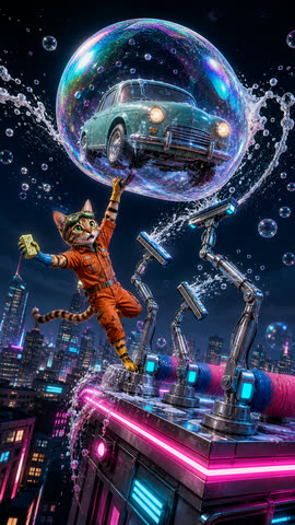 AI cat film still